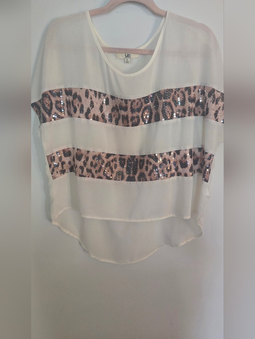Casual Sequin Leopard Stripe Sheer Top - Off White ~Ya Los Angeles